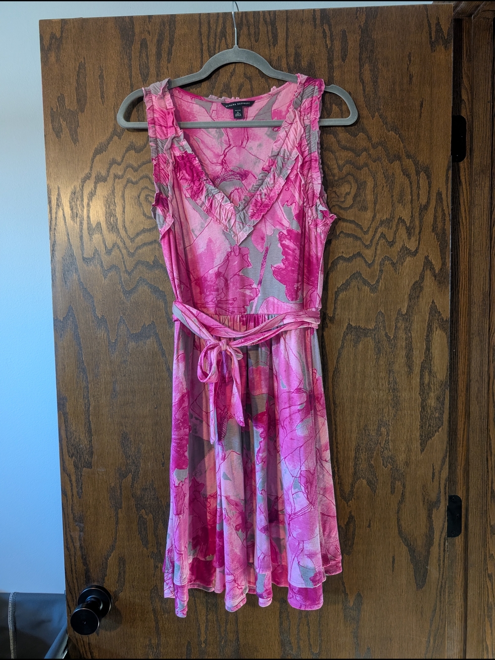 Banana Republic Pink Floral Sleeveless V-Neck Dress with Tie Waist